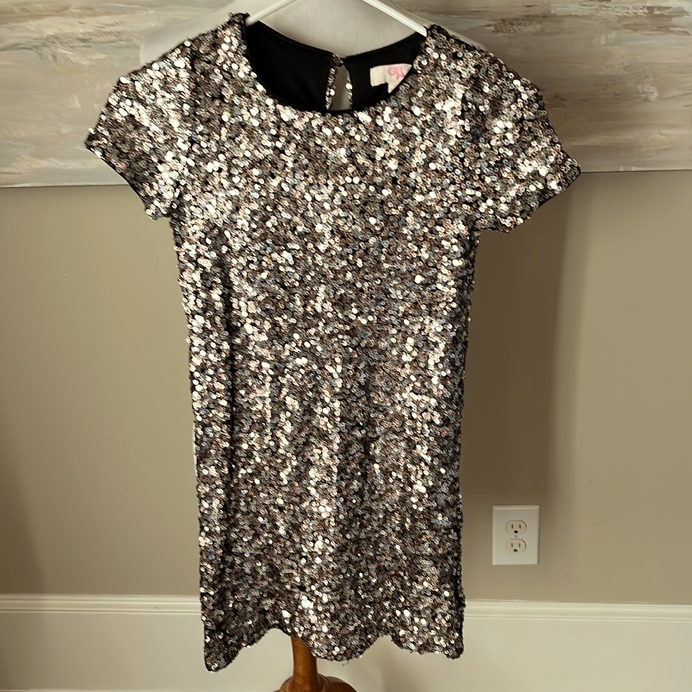 GB Girls Silver Sequin Short Sleeve Party Dress